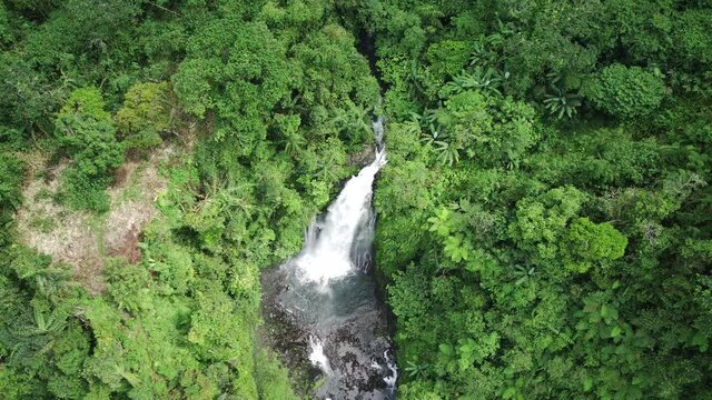 Aerial footage of Curug Gomblang (Gomblang Waterfall) located in Baseh, Kedungbanteng, Banyumas Regency, Central Java, Indonesia.