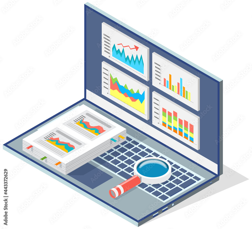 Poster visualize with business analytics. work with statistical data analysis, changing indicators. analyze