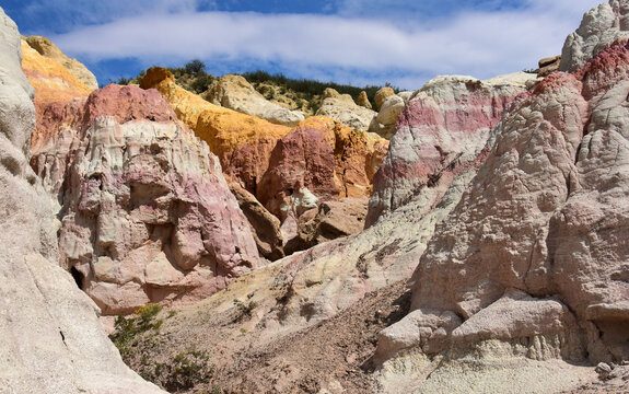 the fantastically-colored and eroded pink and yellow hoodoos of the paint mines, near calhan, in el paso county, colorado