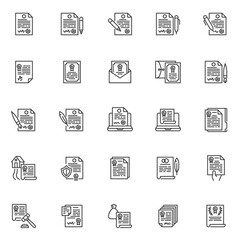 Agreement, contract line icons set