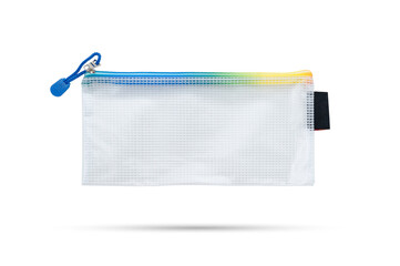 White zipper cosmetic bag on isolated white background