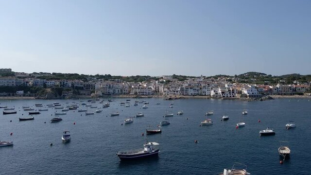 4k drone flying in the Costa Brava, Catalonia, Spain. Mediterranean sea in summer.
