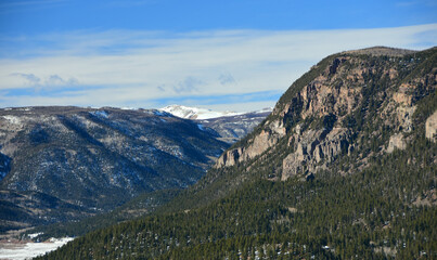 ncredible view over the frozen platoro reservoir in the san juan  mountains of  southern colorado...
