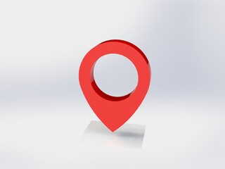 Red map pointer 3d pin. Location symbol isolated on white background. Web location point, pointer. 3D rendering.