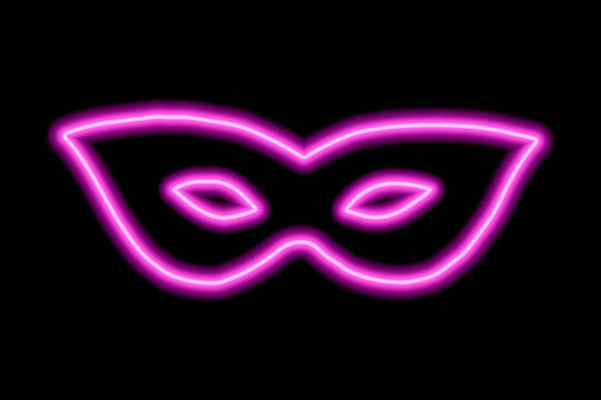 Carnival mask on the eyes. Neon pink contour on a black background