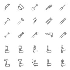 Work tool line icons set