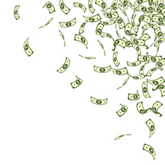 Indian rupee notes falling. Small INR bills on whi