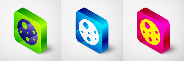 Isometric Planet Mars icon isolated on grey background. Square button. Vector