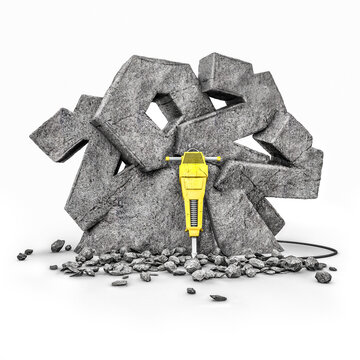 Stone carved 2022 / 3D illustration of year 2022 text cut from stone block with jackhammer