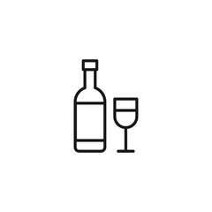 Line icon of bootle of wine and glass