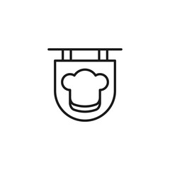 Culinary concept. Line icon of signboard of cafe or restaurant with chefs hat on front side