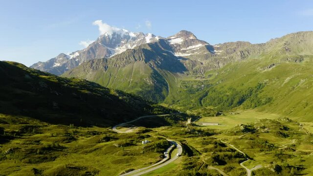 Aerial view over the Simplon Pass in Switzerland.