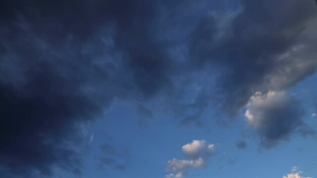Time-lapse video in stormy summer weather with overcast sky. Gray clouds pass quickly, indication of bad weather.