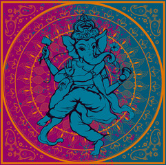 The Indian god Ganesh on mandala background