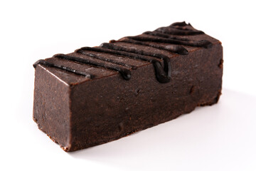 Chocolate cake slice isolated on white background