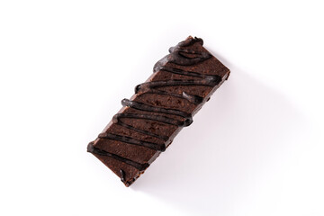 Chocolate cake slice isolated on white background. Top view