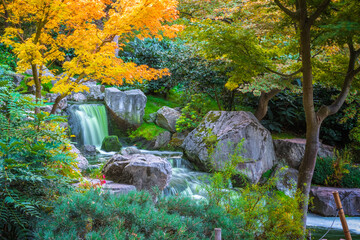 Long exposure, waterfall in Kyoto garden in Holland park in London, England