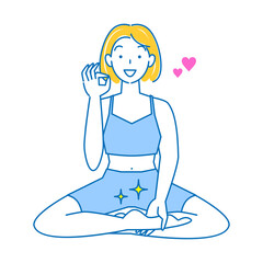 スキンケア 足の裏のお肌トラブルが治り喜んでいる可愛い女性 あぐらをかく イラスト ベクター Skin Care A Lovely Woman Who Is Happy To Be Cured Of Skin Problems On The Soles Of Her Feet Sit Cross Legged Illustration Vector Adult Wall