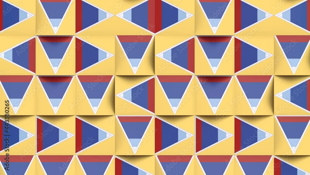 Poster pattern of randomly spaced moving geometric shapes. 3d rendering loop animation