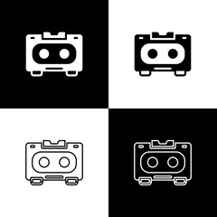 Set Retro audio cassette tape icon isolated on black and white background. Vector