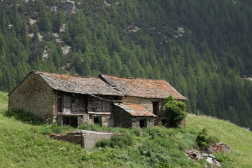 Fototapeta na wymiar Traditional Swiss farmhouse built of natural stone