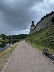 old castle in the village of the country pskov russia ancient tower bricks wall
