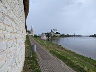 old castle in the village of the country pskov russia ancient tower bricks wall