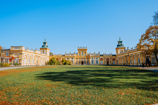 Warsaw, Poland - October 14, 2019: Main facade of the Royal Wilanow Palace