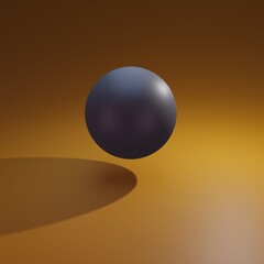 3d illustration of black sphere on a yellow surface or ground. geometrical clean shapes floating in the air. 