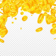 Chinese yuan coins falling. Decent scattered CNY coins. China money. Fabulous jackpot, wealth or success concept. Vector illustration.