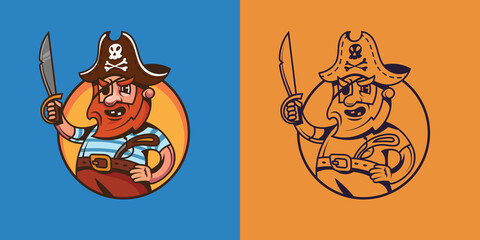 One eyed ship captain in different styles. Pirate concept art.