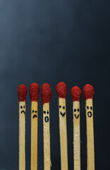 Group of a red match burning isolated with the background. Row burning matchstick in the chain...