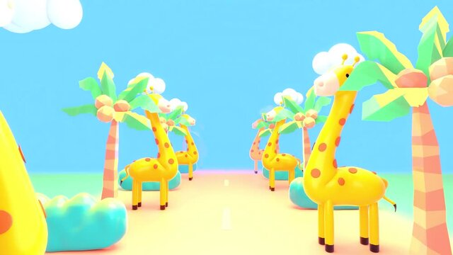 Looped cartoon giraffe jungle animation.