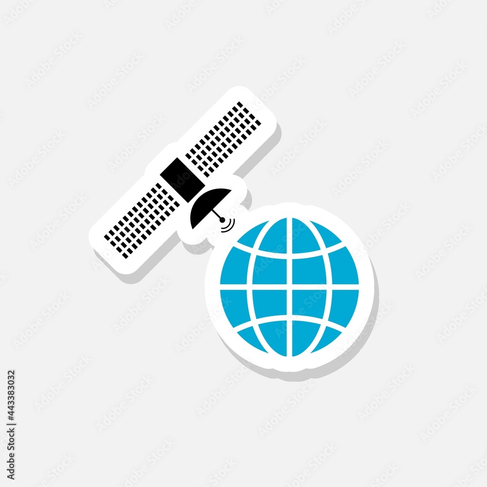 Poster artificial satellites orbiting the planet earth in outer space icon isolated on gray background