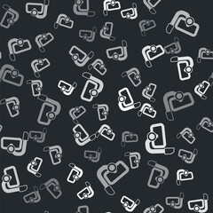 Grey Diving mask with snorkel icon isolated seamless pattern on black background. Extreme sport. Diving underwater equipment. Vector