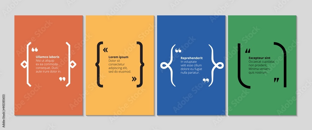 Poster quote text banners. brackets bubble with commas, cards for slogan, description vector template