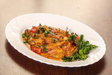 Caucasian traditional Mangal salad with vegetables