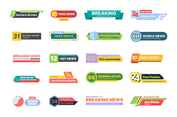 Breaking news. Banners for sport news titles and names of presenter tv screen geometrical bars template for video broadcasting garish vector illustration templates