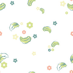 Vector Colorful Cute Flowers with leaves on White seamless pattern background. Perfect for fabric, scrapbooking and wallpaper projects.