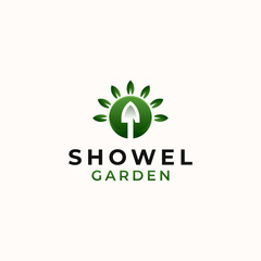 Showel Garden Green Gradient Logo Template Isolated in White Background
