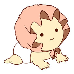 Baby child with pink hat crawling cute cartoon illustration