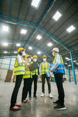 Teamwork engineer in uniform wear protection mask brainstorming workshop industrial factory...