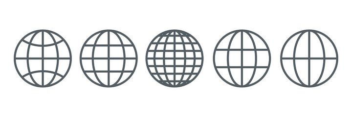 Globe icons set. Internet global pictograms. World wide web outline symbols collection. Homepage sign. Vector illustration isolated on white