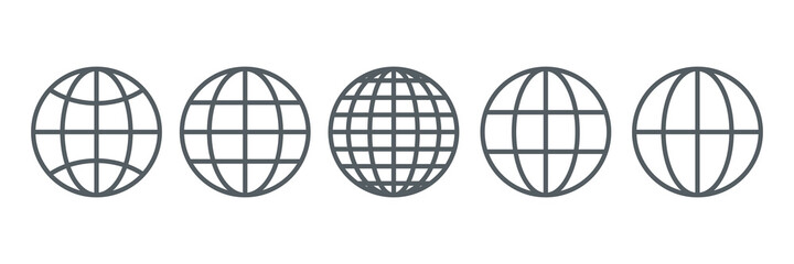 Globe icons set. Internet global pictograms. World wide web outline symbols collection. Homepage sign. Vector illustration isolated on white