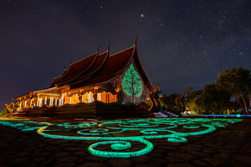 Amazing Temple Sirindhorn Wararam Phuproud in Ubon Ratchathani Province at twilight...