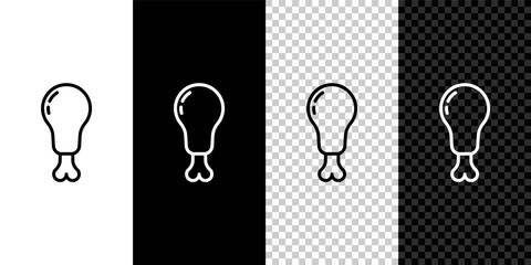 Set line Chicken leg icon isolated on black and white background. Chicken drumstick. Vector Illustration
