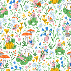 Garden gnomes secret life pattern illustration