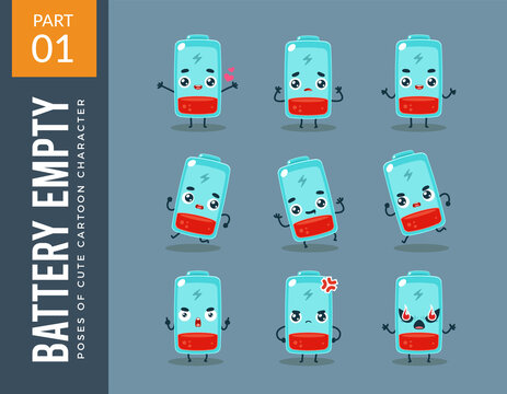 Mascot images of the Empty Battery. First set. Vector Illustration