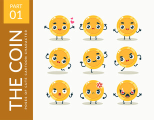 Mascot images of the Gold Coin. First set. Vector Illustration