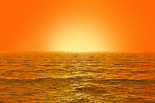 cgi orange sunrise over the ocean with clear sky and orange ambient mood
